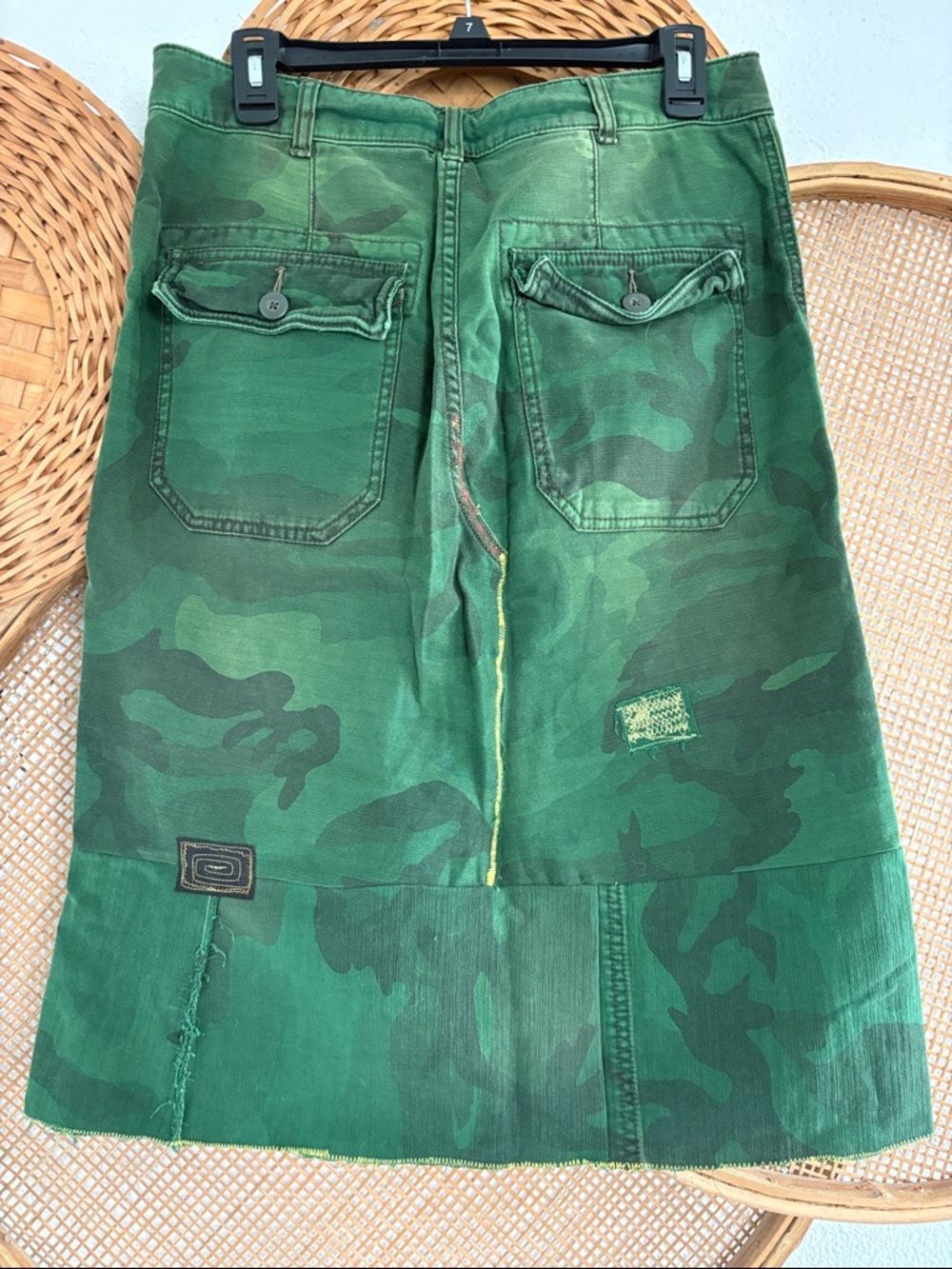 Free People DIY Green Camouflage Patchwork Midi Skirt SIZE 6 - Picture 4 of 7